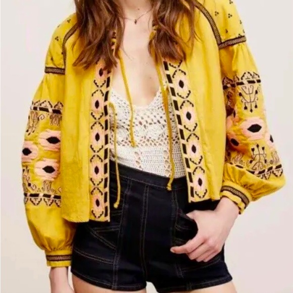 Anthropologie Tops - Anthropologie NWT RD Koko Small  Embroidered Top Peasant Jacket Boho sleeves